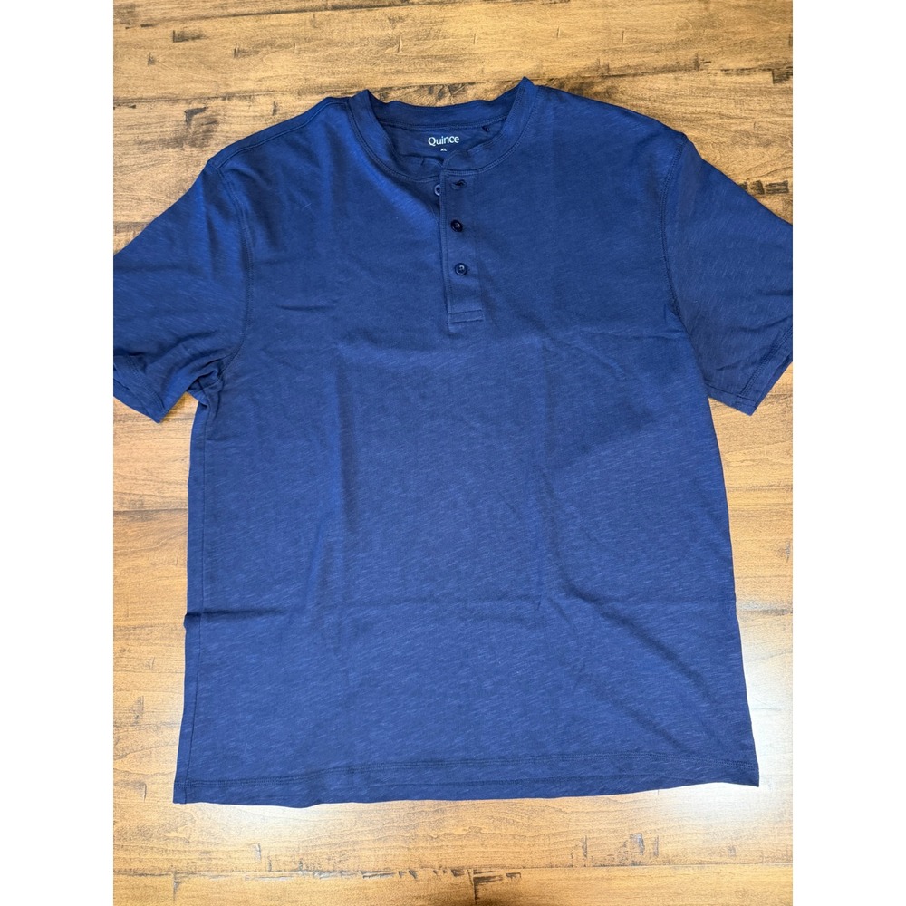 Quince Mens XL Navy Blue Slub Knit Short Sleeve Henley Shirt Casual Basic Tee